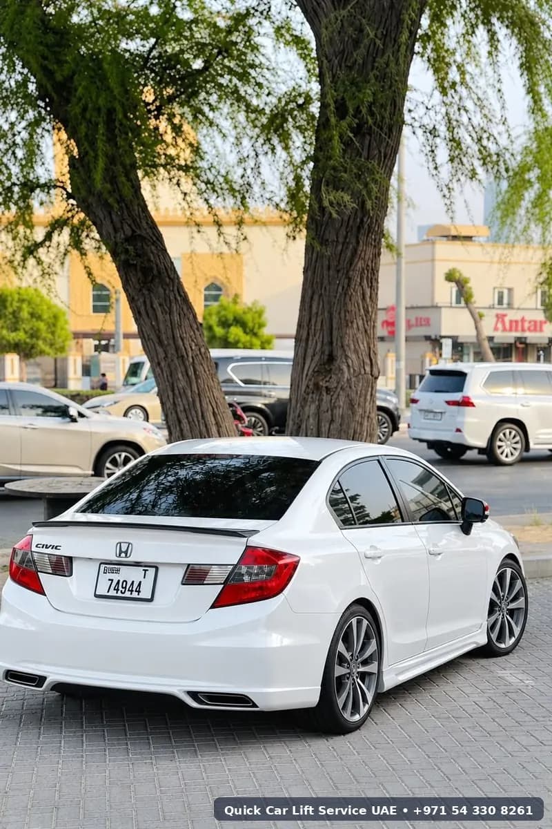 White Honda Civic rear view – Quick Car Lift Service UAE fleet, Dubai car lift