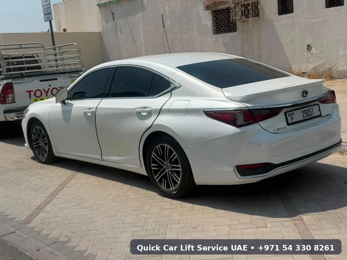 White Lexus ES rear – Quick Car Lift Service UAE luxury car lift fleet Dubai