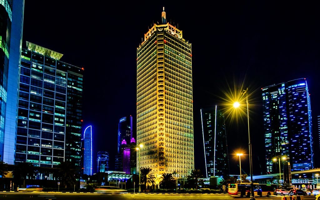 dubai world trade centre nightscape hotels dubai uae